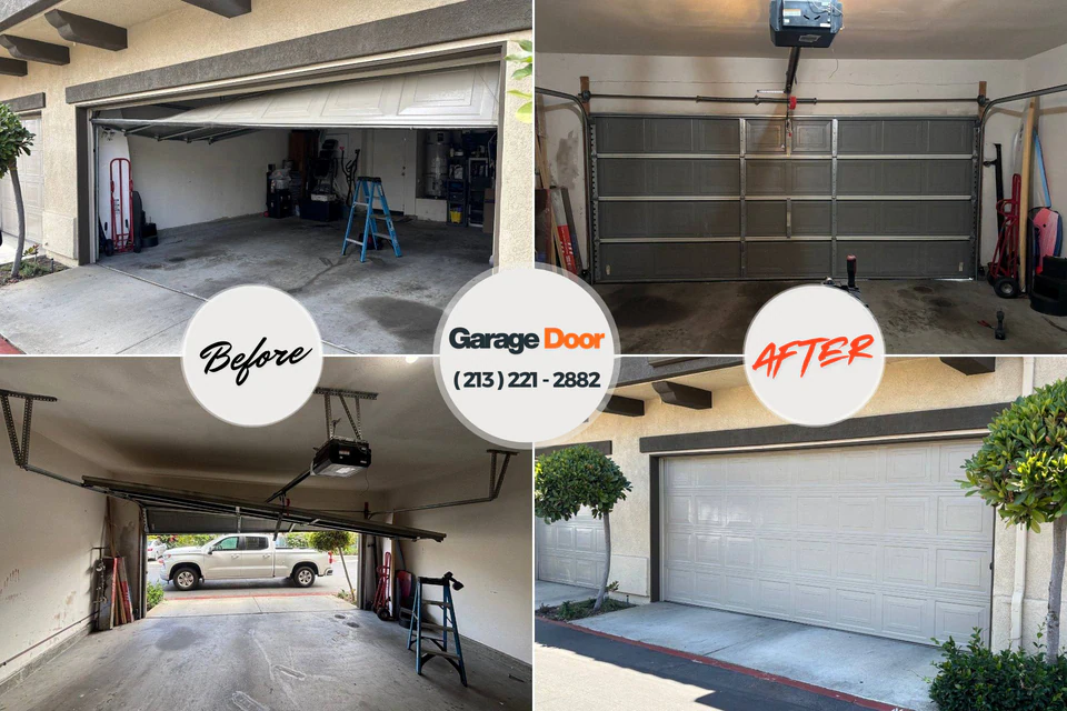 Before and after: garage door repair Hillcrest, IL